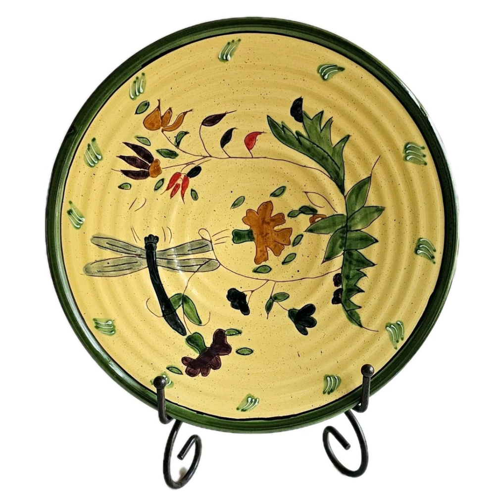 Romancing Provence Libellule Round Footed Platter - Hand Painted Dragonfly 9.5"